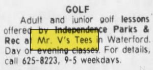 Mr. Vs Tees Driving Range - Jul 14 1983 Article (newer photo)